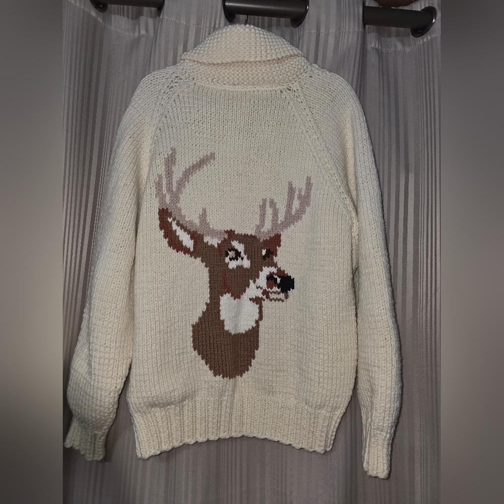 Source Unknown Cream Deer Sweater Cardigan